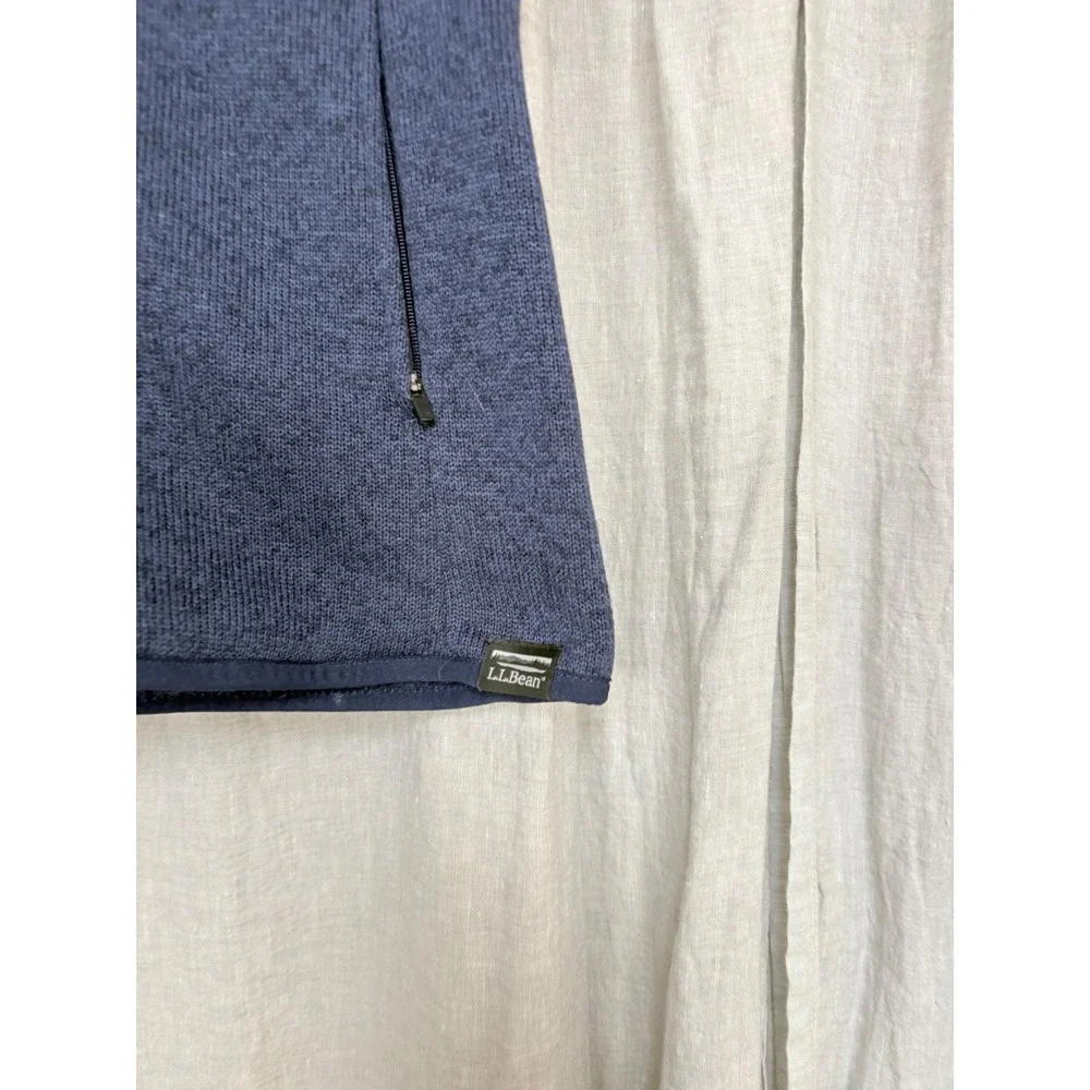 LL Bean Mens Sweater‎ Fleece Vest Blue Full Zip Mock Neck Uplight Logo Small S